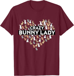 Crazy Bunny Lady Funny Rabbit T-Shirt - T-Shirt | Maroon