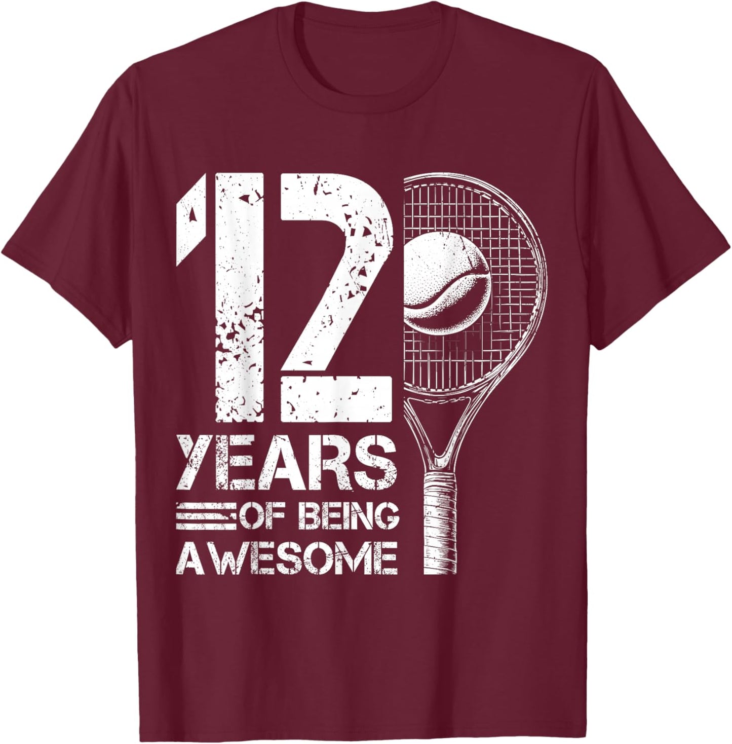 12th Birthday Boys Tennis Player Tennis 12 Years Old T-Shirt - T-Shirt | Maroon