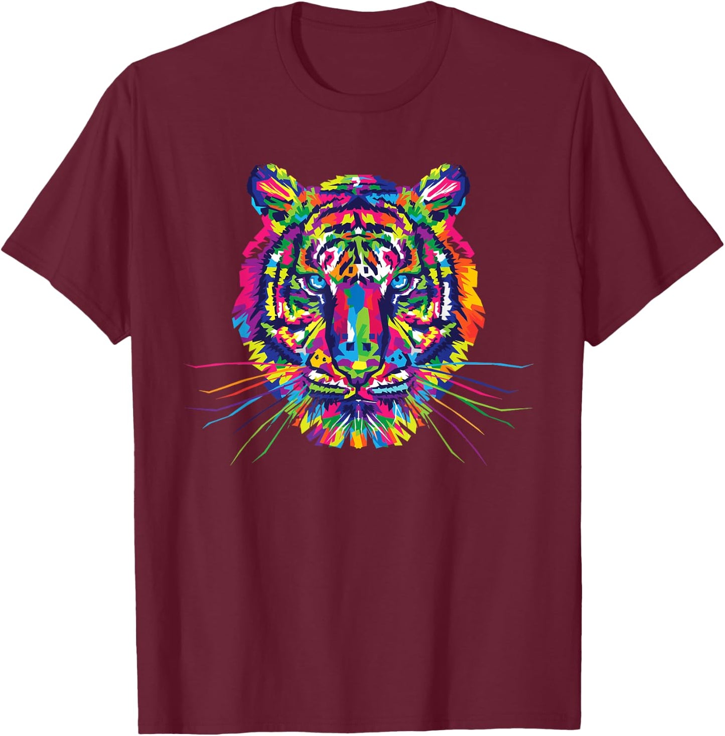 Psychedelic Trippy Rainbow Tiger Head Shirt T-Shirt - T-Shirt | Maroon