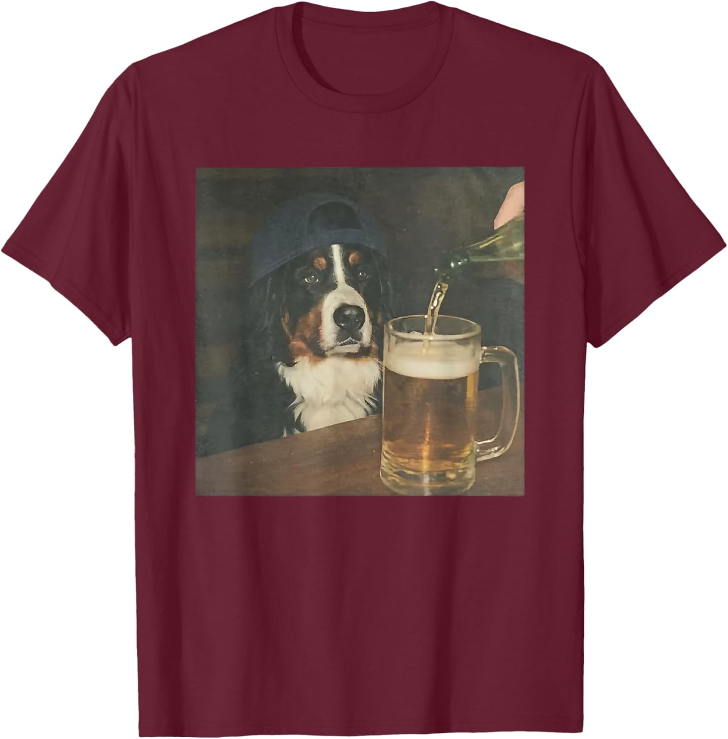 Bernese Mountain Dog Drinking Beer T-Shirt - T-Shirt | Maroon