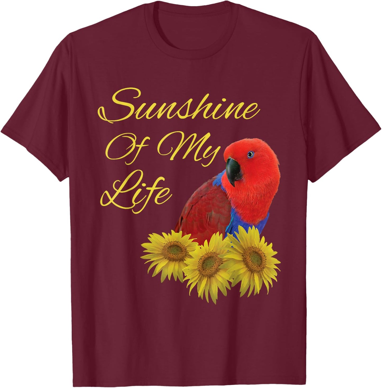 Eclectus Parrot, Female, Sunshine Sunflower T-Shirt - T-Shirt | Maroon