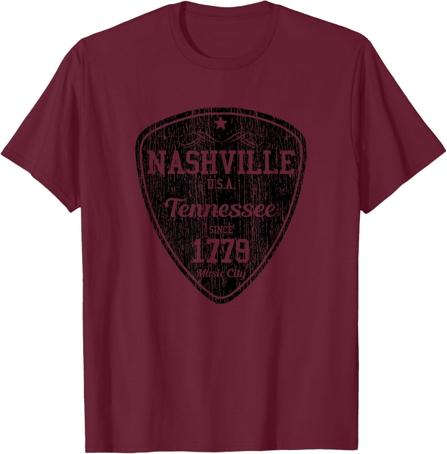 Nashville Country Music City Guitar Pick Gift T-Shirt - T-Shirt | Maroon