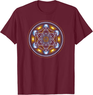 Sacred Geometry Yoga Metatrons Cube Festival Math 4D T-Shirt - T-Shirt | Maroon