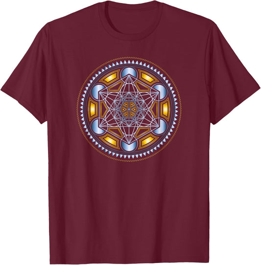 Sacred Geometry Yoga Metatrons Cube Festival Math 4D T-Shirt - T-Shirt | Maroon