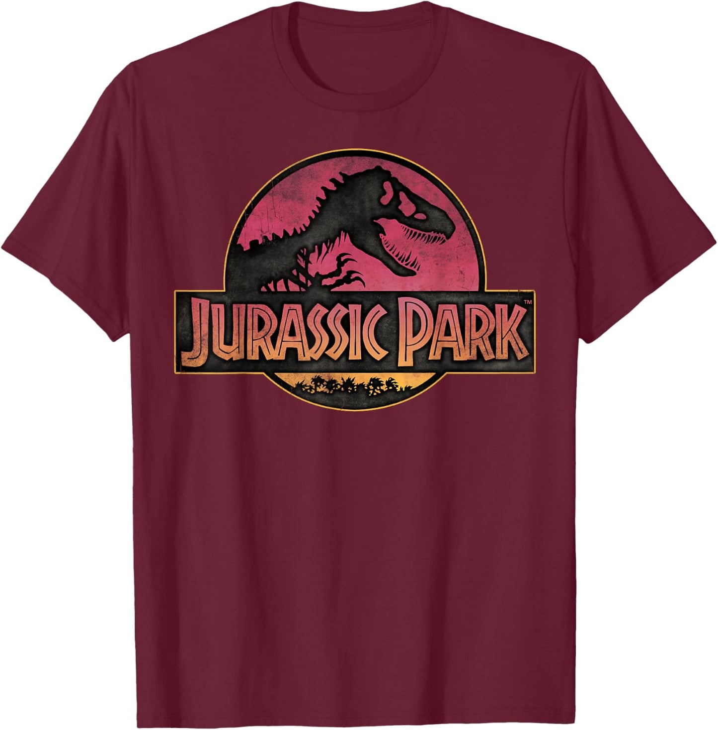 Jurassic Park Logo Gradient Sunset T-Shirt - T-Shirt | Maroon