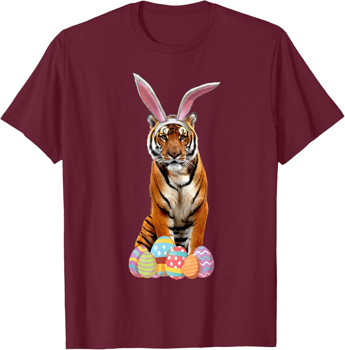 Easter Shirt Tiger Funny Bunny Ears & Eggs Tiger Gift T-Shirt - T-Shirt | Maroon