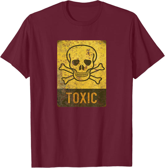 Toxic Rusted Warning Sign with Skull Warning Sign . T-Shirt - T-Shirt | Maroon