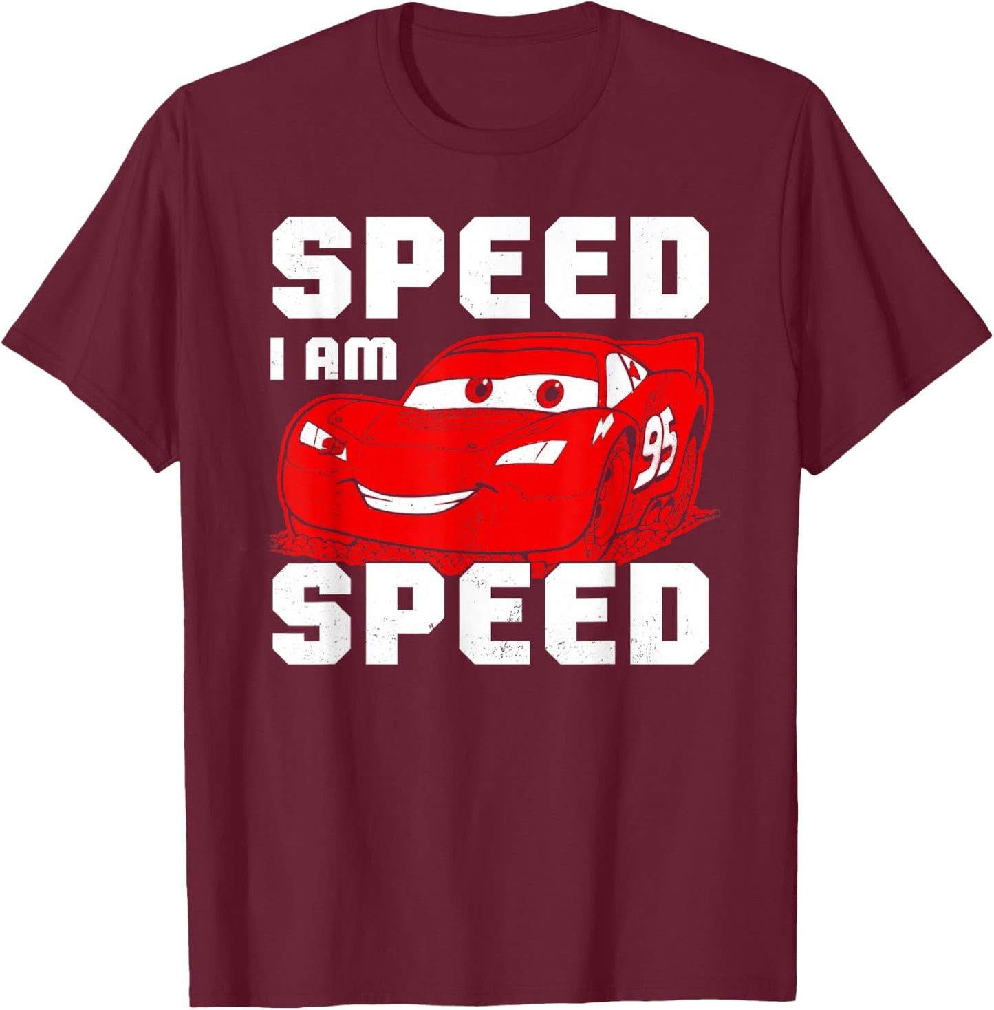 Disney Pixar Cars Lightning McQueen I Am Speed Vintage Logo T-Shirt - T-Shirt | Maroon