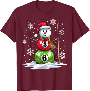 Pool Game Balls Snowman Billiards Player Funny Christmas T-Shirt - T-Shirt | Maroon