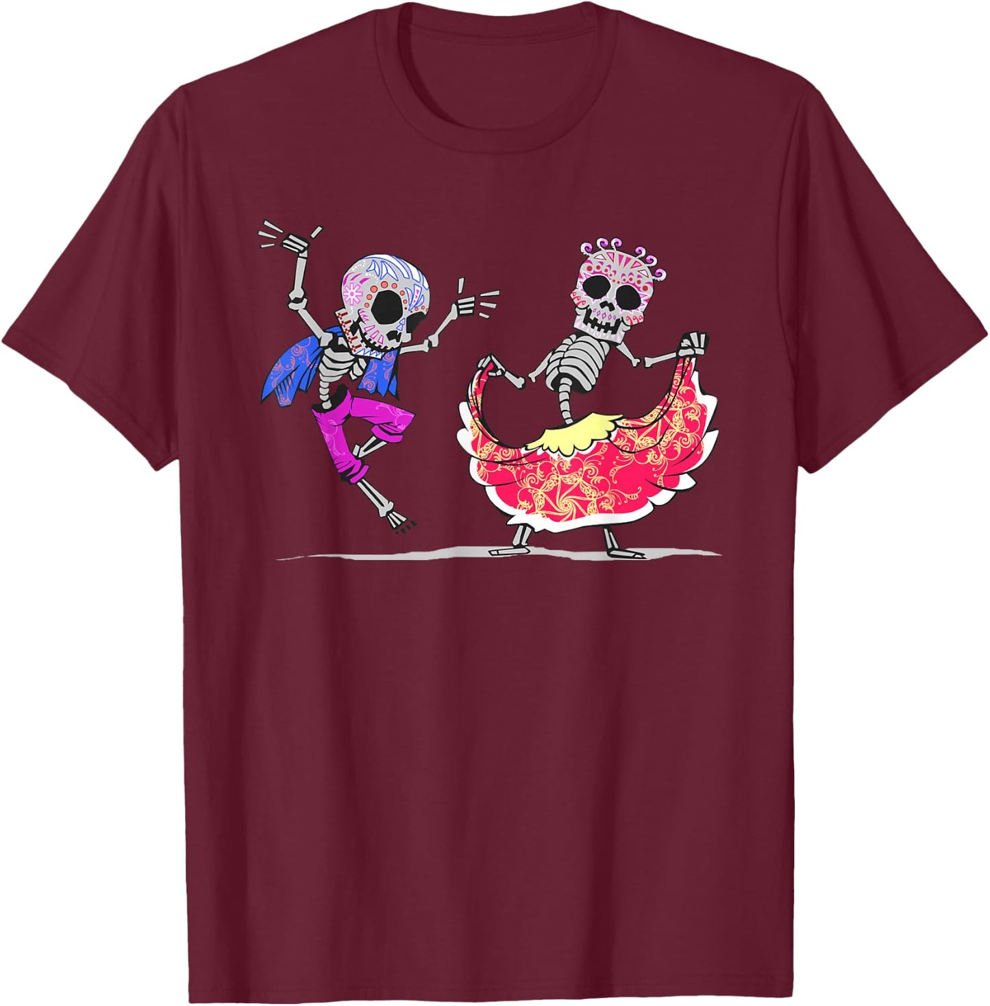 Ballet Folklorico Couples Mexican Dancer Sugar Skull T Shirt T-Shirt - T-Shirt | Maroon