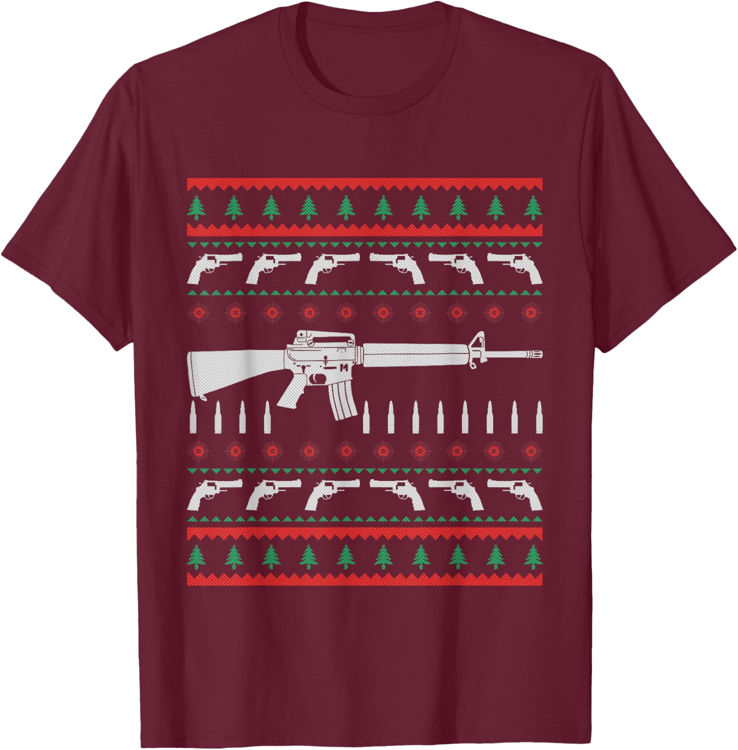 I Want Guns For Christmas Ugly Christmas Sweater T-Shirt - T-Shirt | Maroon