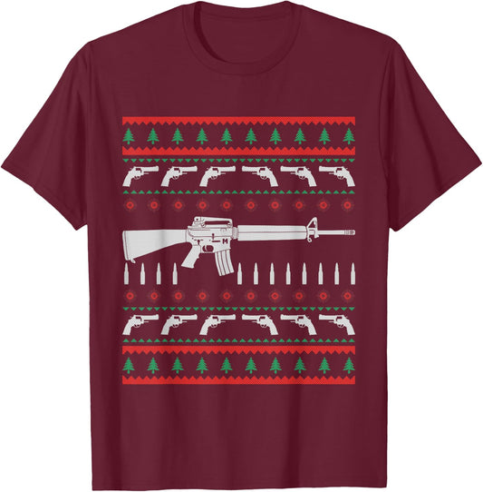 I Want Guns For Christmas Ugly Christmas Sweater T-Shirt - T-Shirt | Maroon