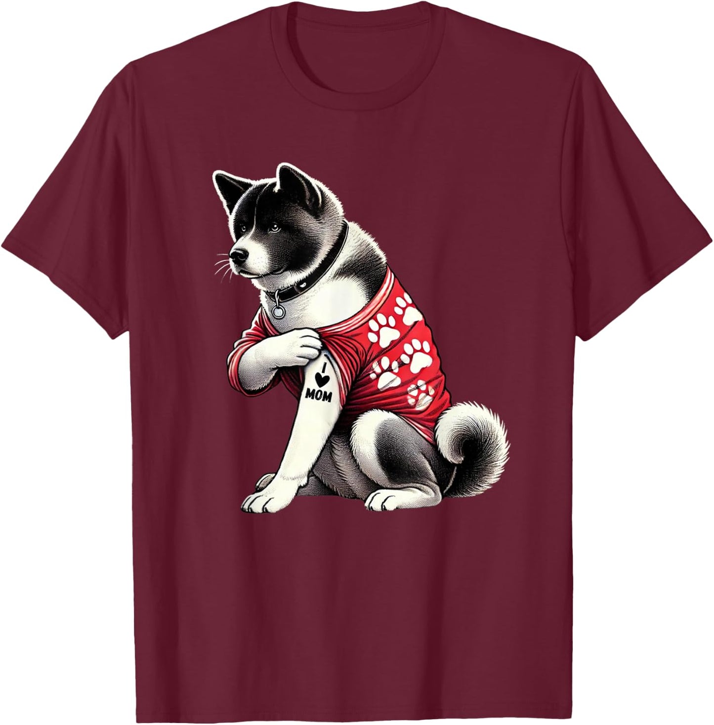 Funny I Love Mom Tattoo Akita Mom T-Shirt - T-Shirt | Maroon