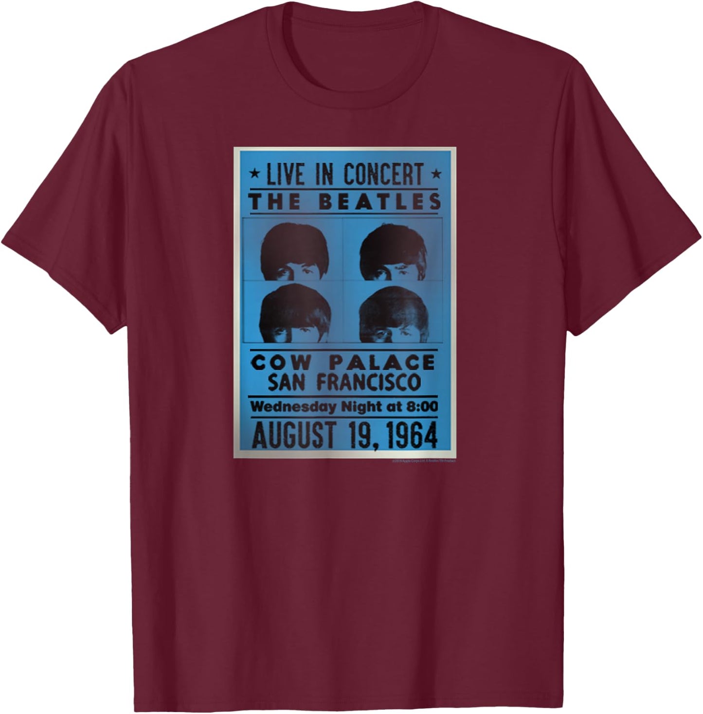 The Beatles Cow Palace SF 1964 T-Shirt - T-Shirt | Maroon