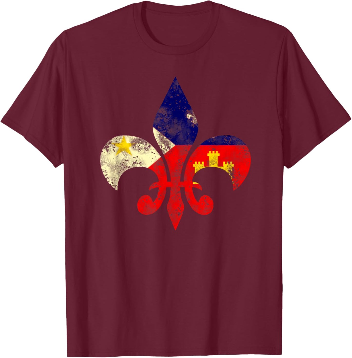 Louisiana Cajun Proud Acadiana Flag Distressed Fleur T-Shirt - T-Shirt | Maroon