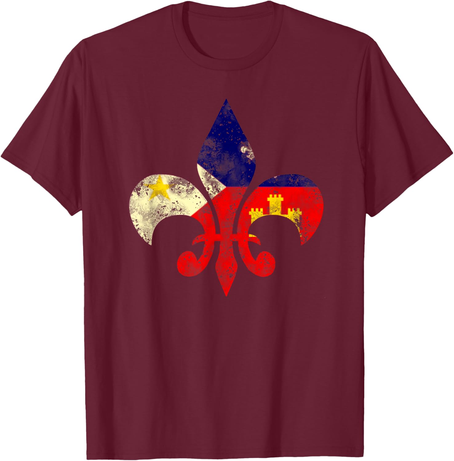 Louisiana Cajun Proud Acadiana Flag Distressed Fleur T-Shirt - T-Shirt | Maroon