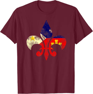 Louisiana Cajun Proud Acadiana Flag Distressed Fleur T-Shirt - T-Shirt | Maroon