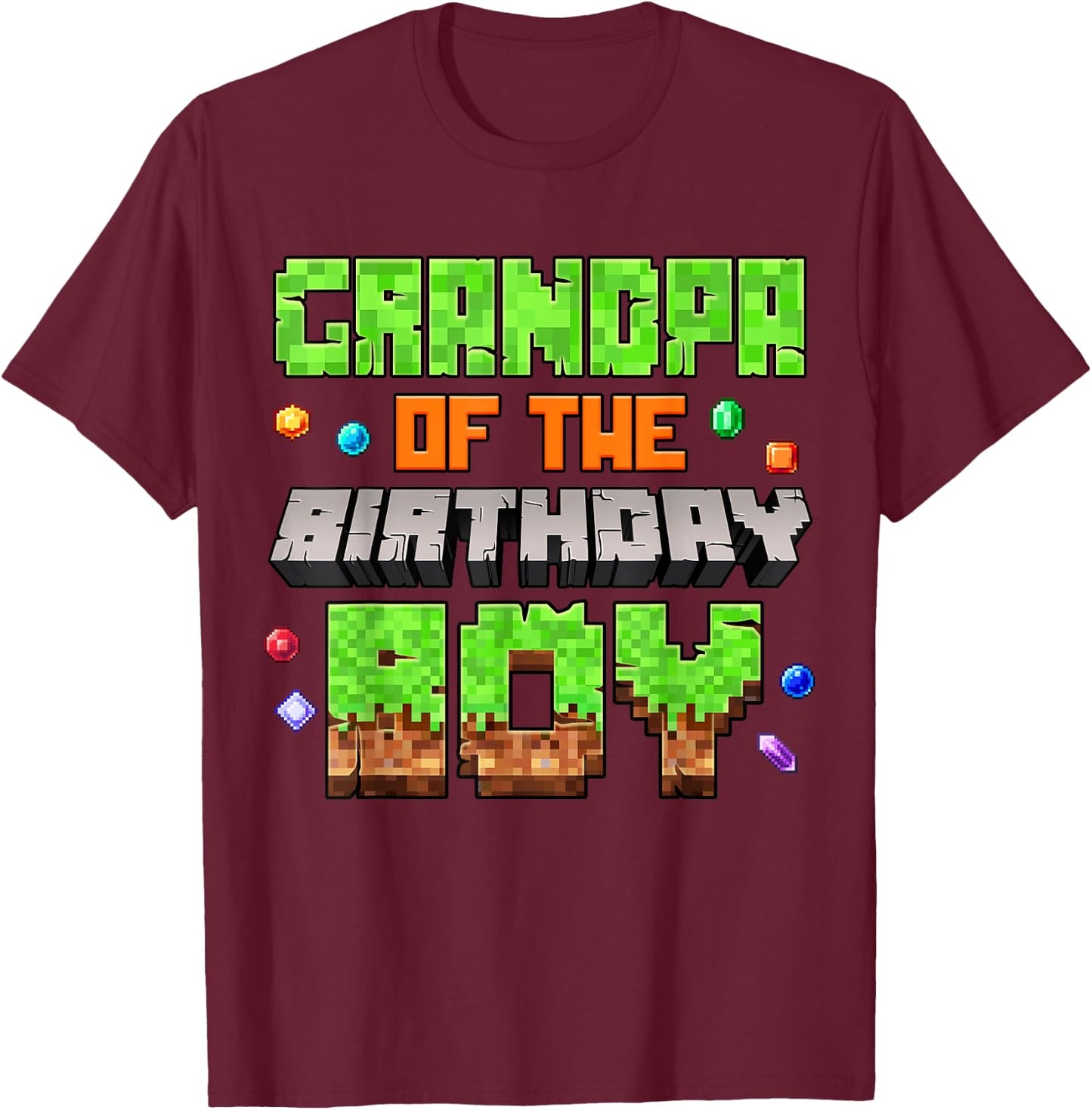 Grandpa Of The Birthday Boy Pixel Gaming Video Game Kids T-Shirt - T-Shirt | Maroon