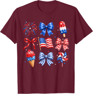 Coquette Bow Ice Cream America Patriotic 4th of July Women T-Shirt - T-Shirt | Maroon