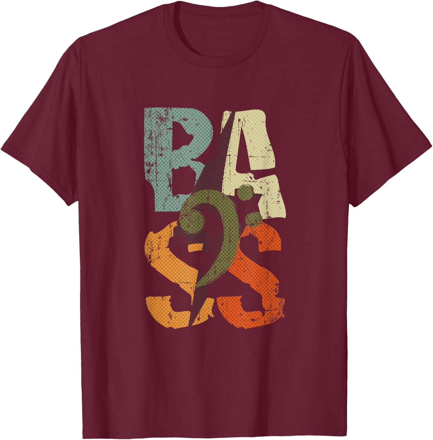 BASS Guitar Player Vintage Bass Clef for Bassist T-Shirt - T-Shirt | Maroon