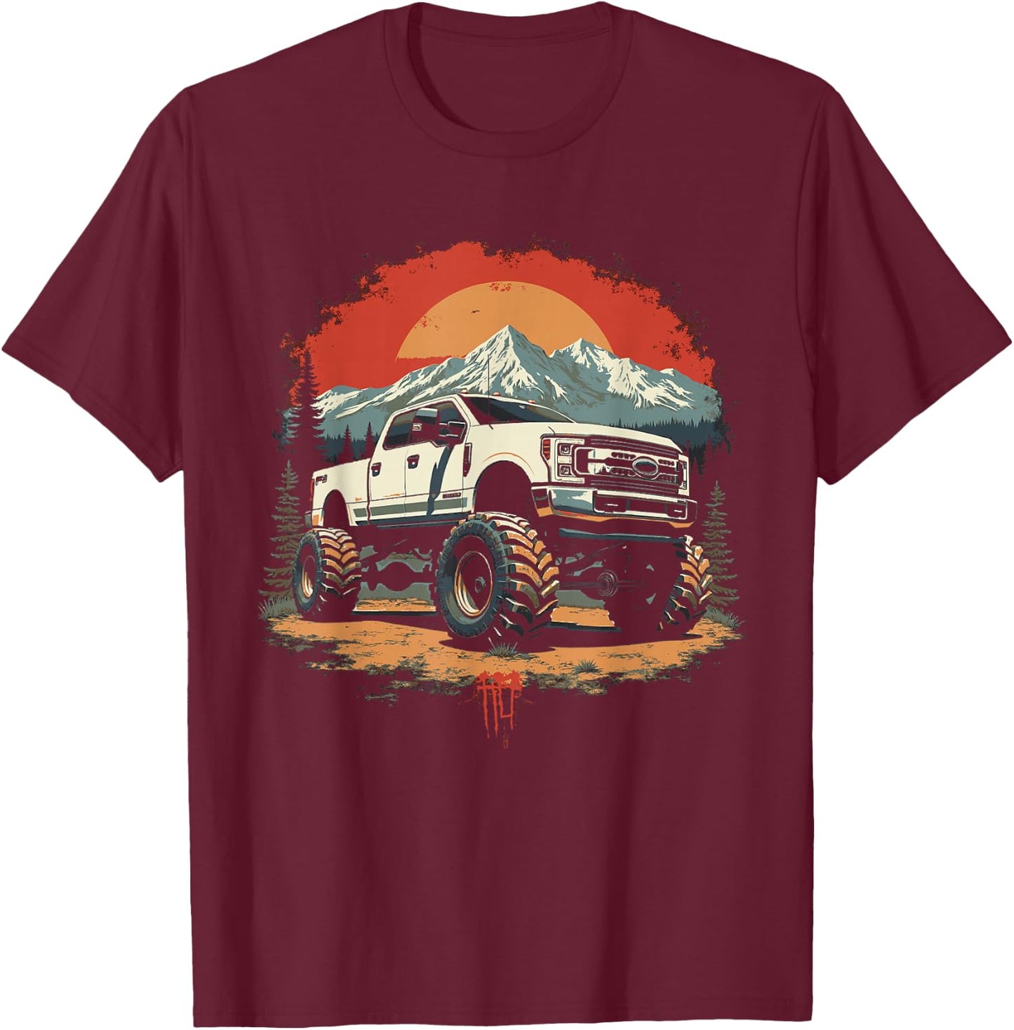 2022 Crew Cab Powerstroke Sunset Mountain Scene 350 Truck T-Shirt - T-Shirt | Maroon