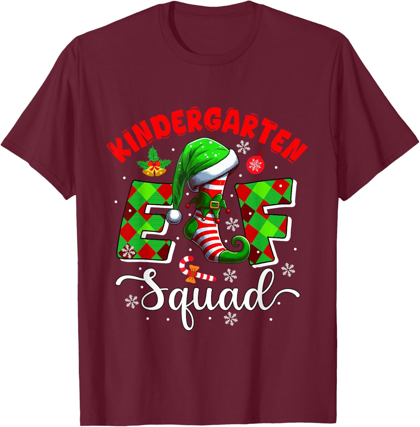 Kindergarten Elf Squad Christmas Teachers Students Team T-Shirt - T-Shirt | Maroon