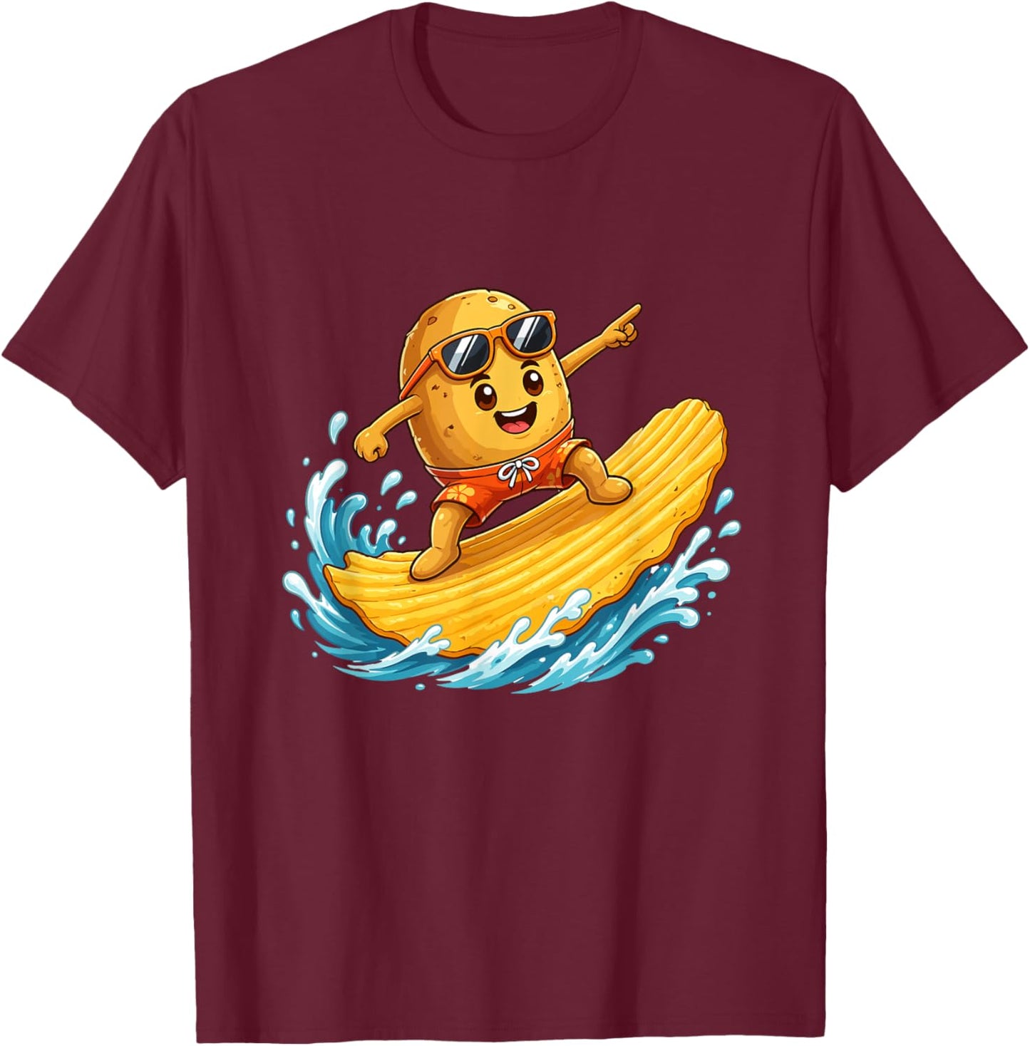 Surfing Potato Chip Wave Cool Sunglasses T-Shirt - T-Shirt | Maroon