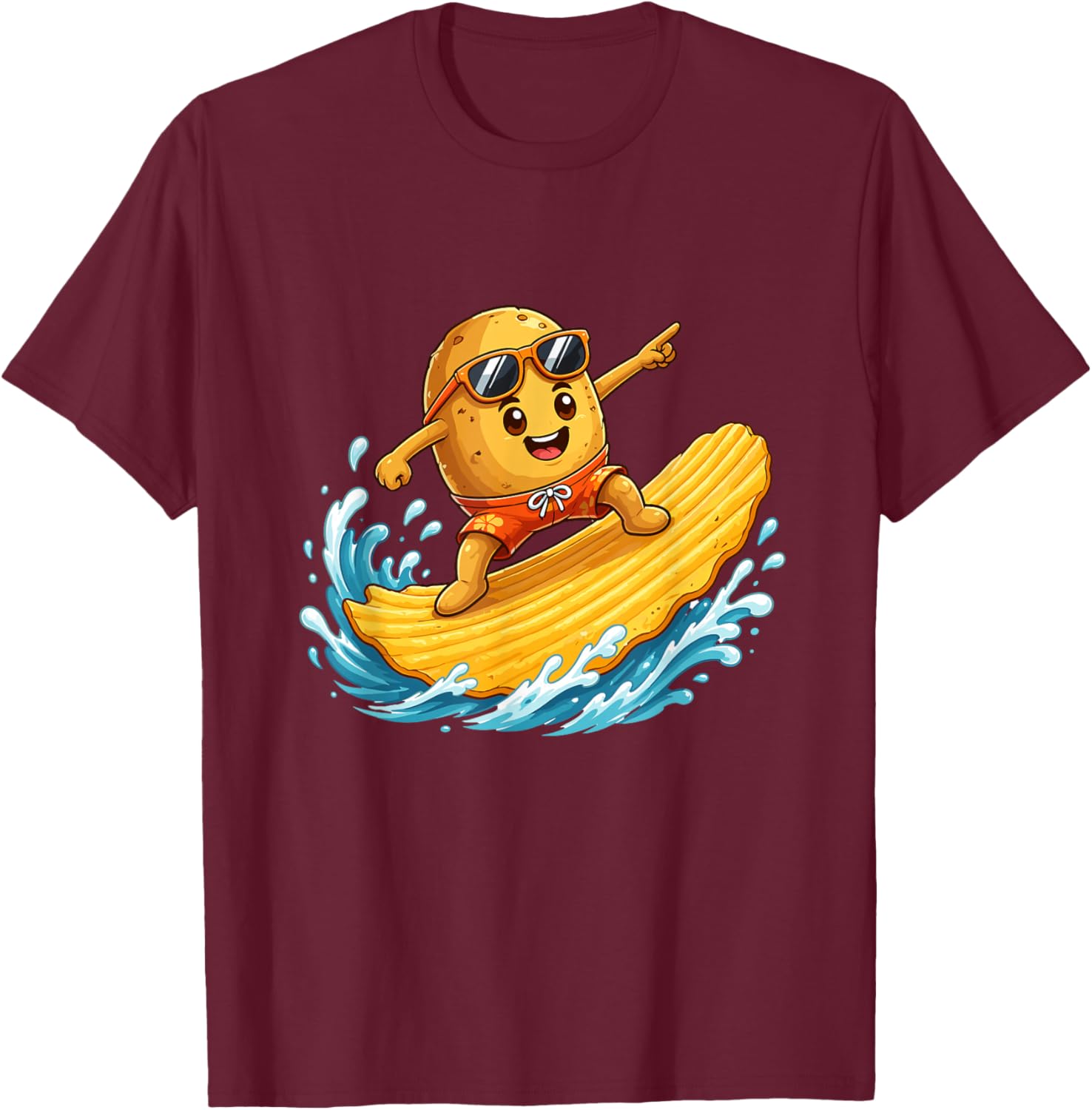 Surfing Potato Chip Wave Cool Sunglasses T-Shirt - T-Shirt | Maroon