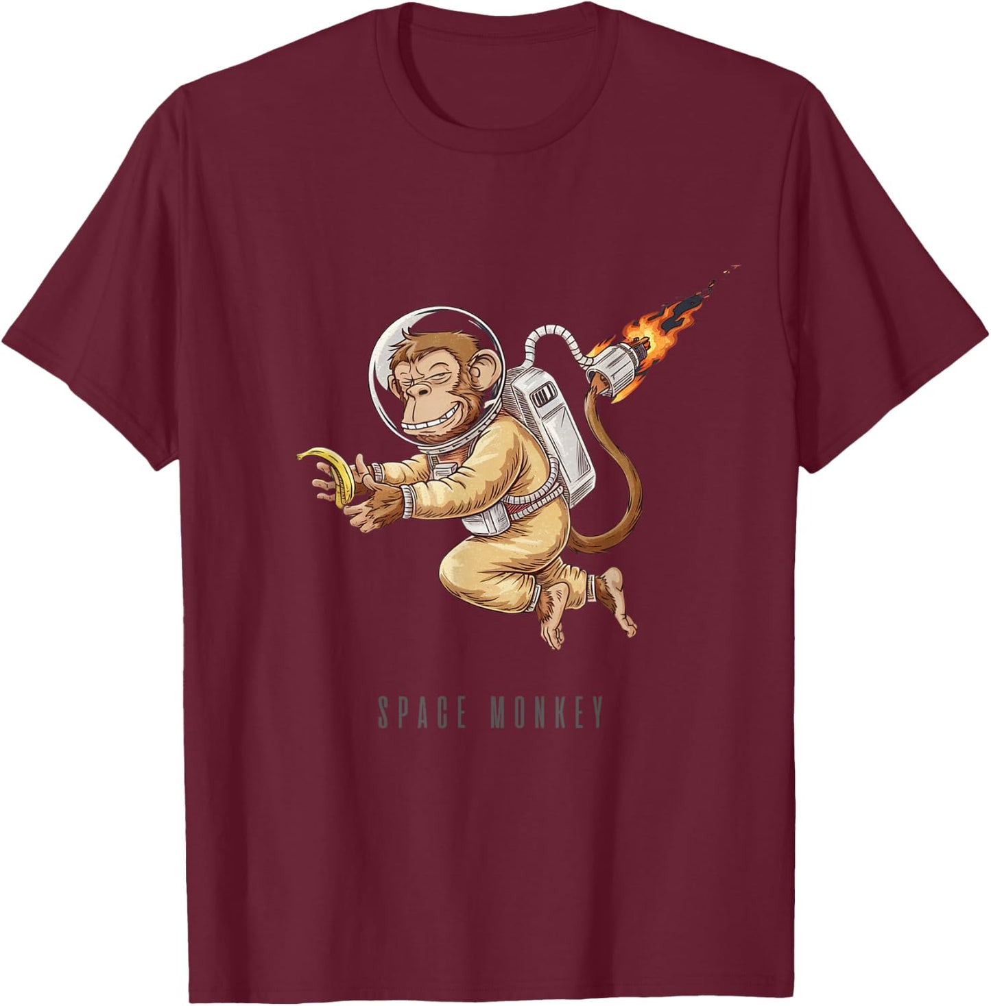 Space Monkey - The Monkey in Space with Banana T-Shirt - T-Shirt | Maroon