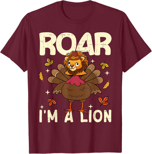 Thanksgiving Fake Lion Thanksgiving Turkey Lion Funny T-Shirt - T-Shirt | Maroon
