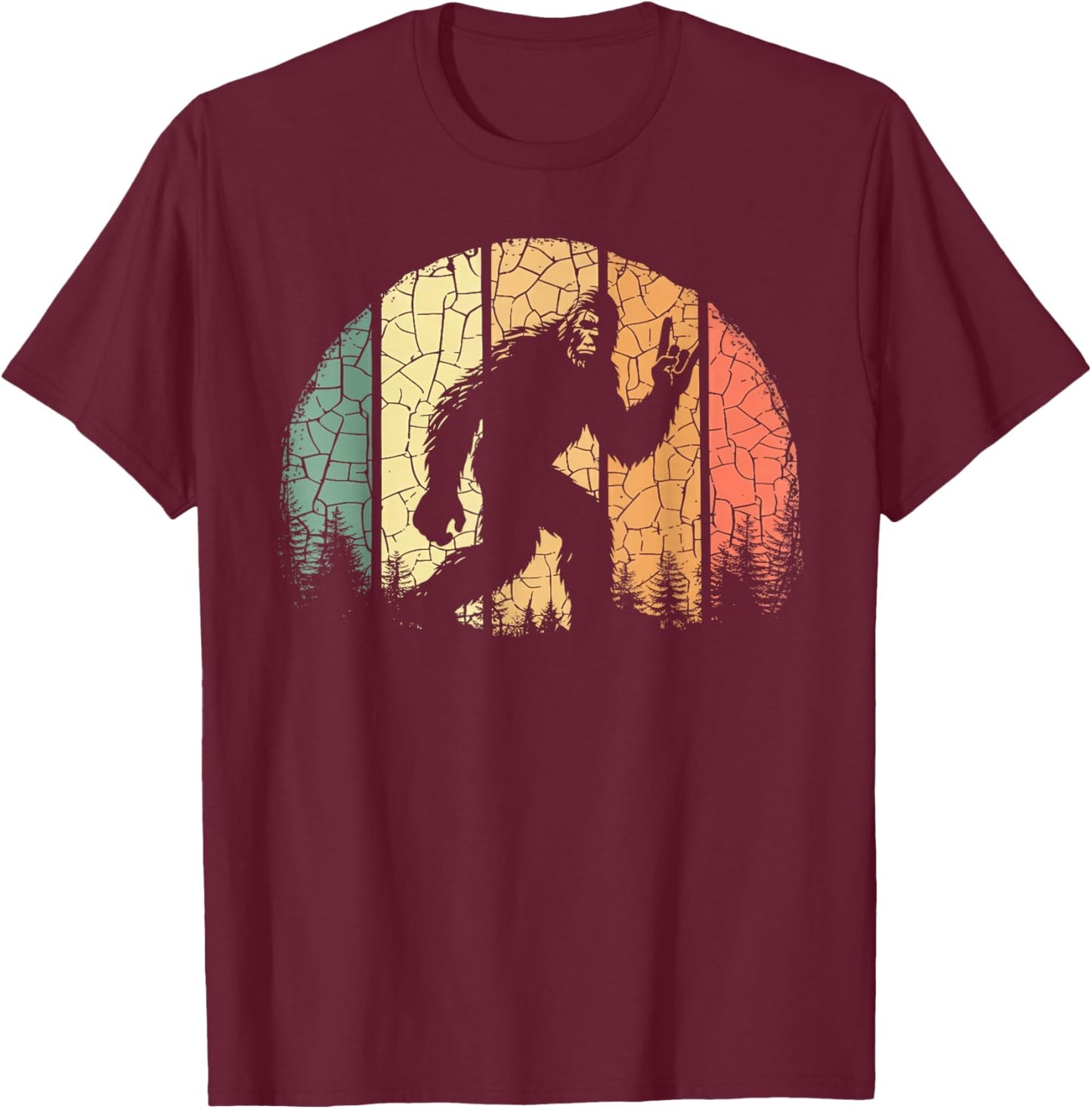 Vintage Bigfoot Lover Yeti Funny Sasquatch Rock On Forest T-Shirt - T-Shirt | Maroon
