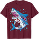 Shark Zombie Halloween Boys Men Skeleton Skull Rib Cage T-Shirt - T-Shirt | Maroon