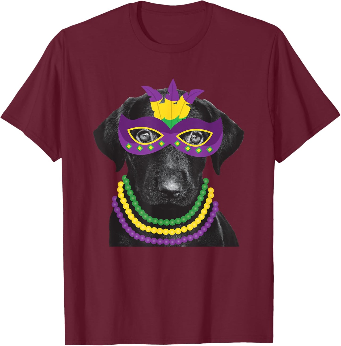 Labrador Retriever Mardi Gras Dog Beads Costume Women Girls Kids T-Shirt - T-Shirt | Maroon