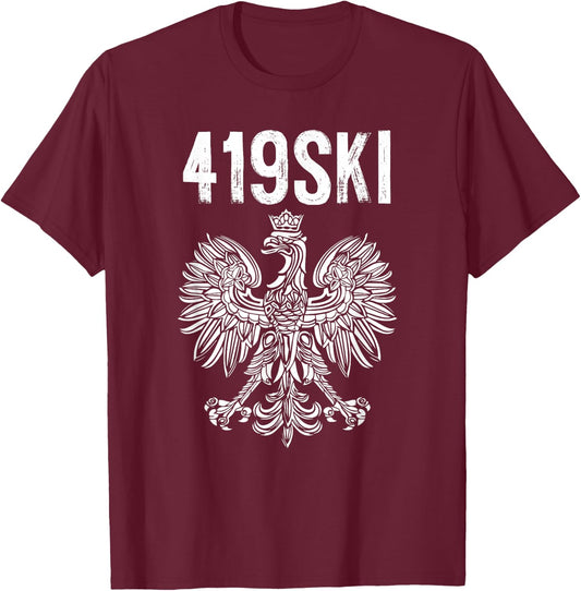 Toledo Ohio Polish American Eagle Flag Pride 419 Area Code T-Shirt - T-Shirt | Maroon