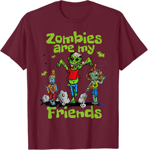 Zombies Are My Friends Spooky Undead Halloween BFF T-Shirt - T-Shirt | Maroon