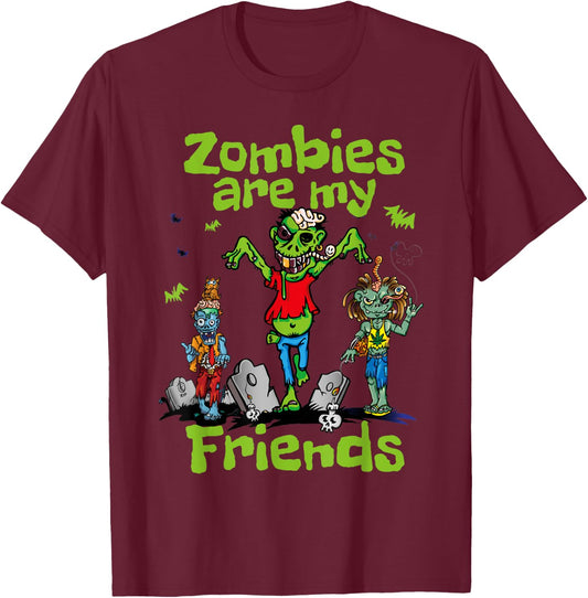 Zombies Are My Friends Spooky Undead Halloween BFF T-Shirt - T-Shirt | Maroon