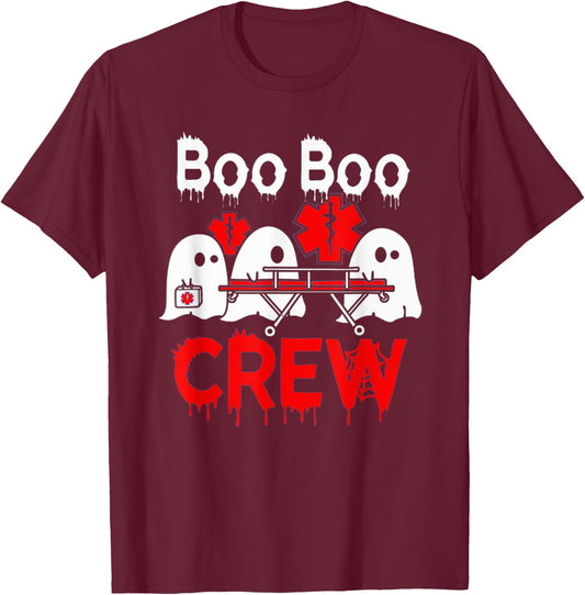 Ghost Boo Boo Crew EMT Paramedic Nurse Halloween T-Shirt - T-Shirt | Maroon