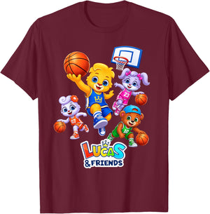 Lucas & Friends Kids Basketball Team Characters Sports T-Shirt - T-Shirt | Maroon