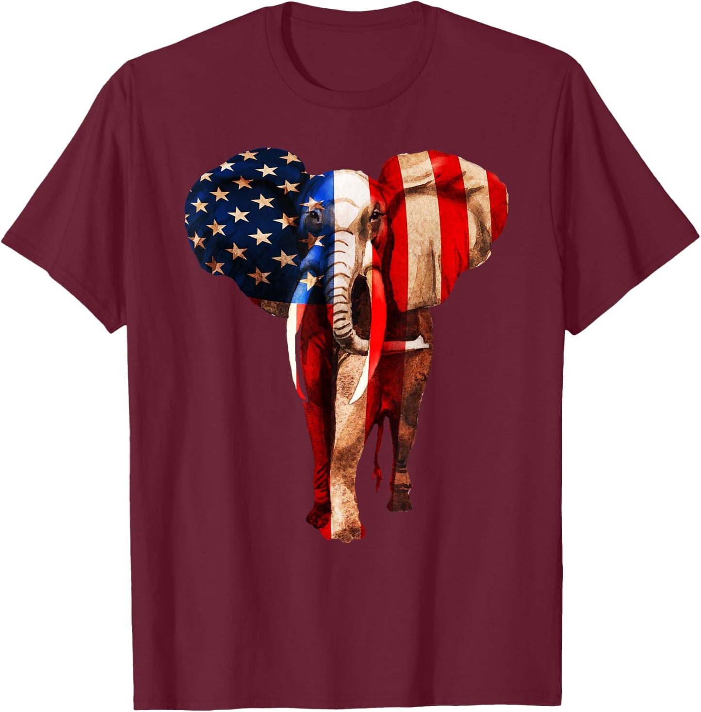 July 4th USA American Flag - African Elephant T-Shirt - T-Shirt | Maroon