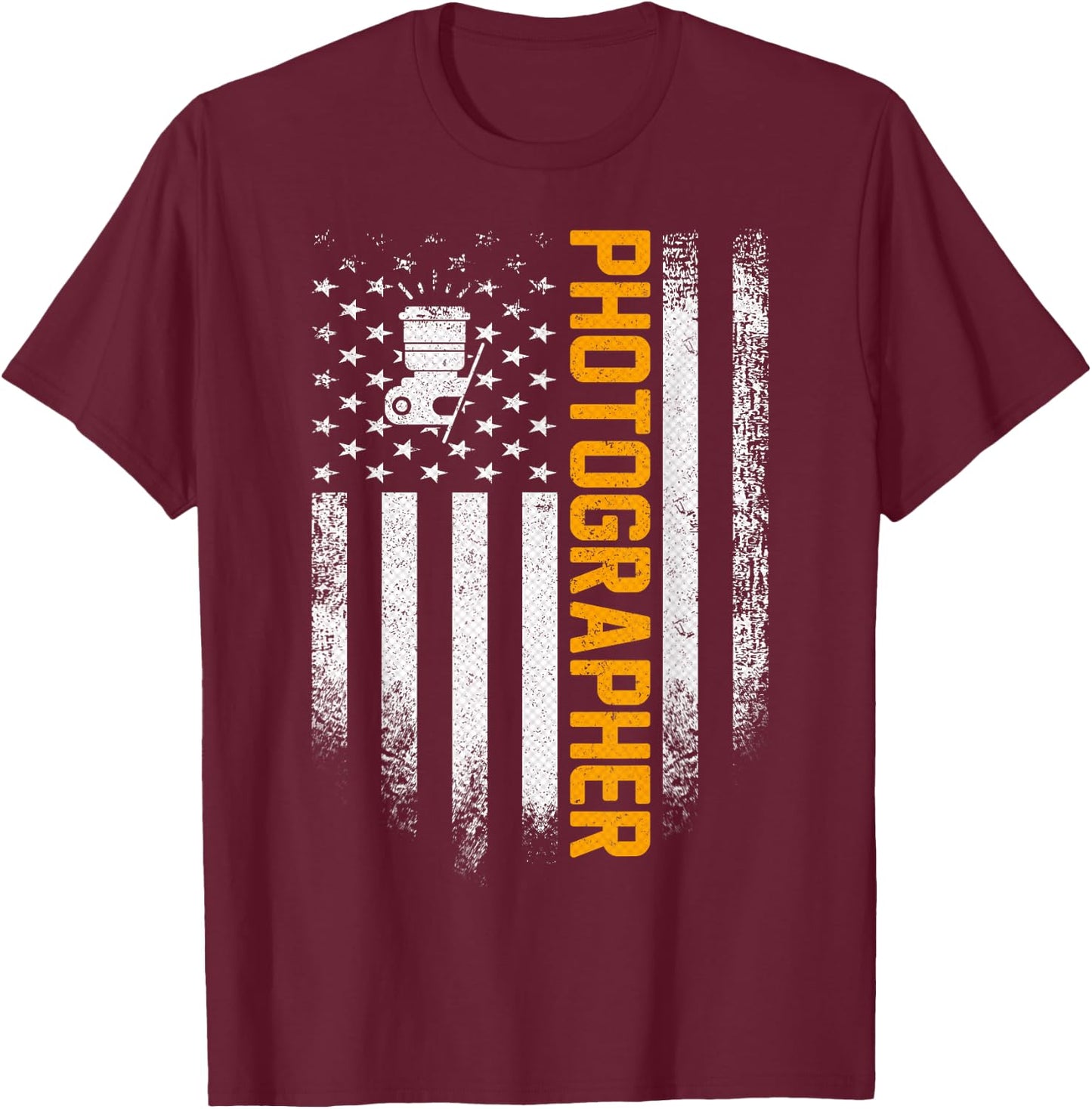 Vintage USA Photographer American Flag Photography Patriotic T-Shirt - T-Shirt | Maroon