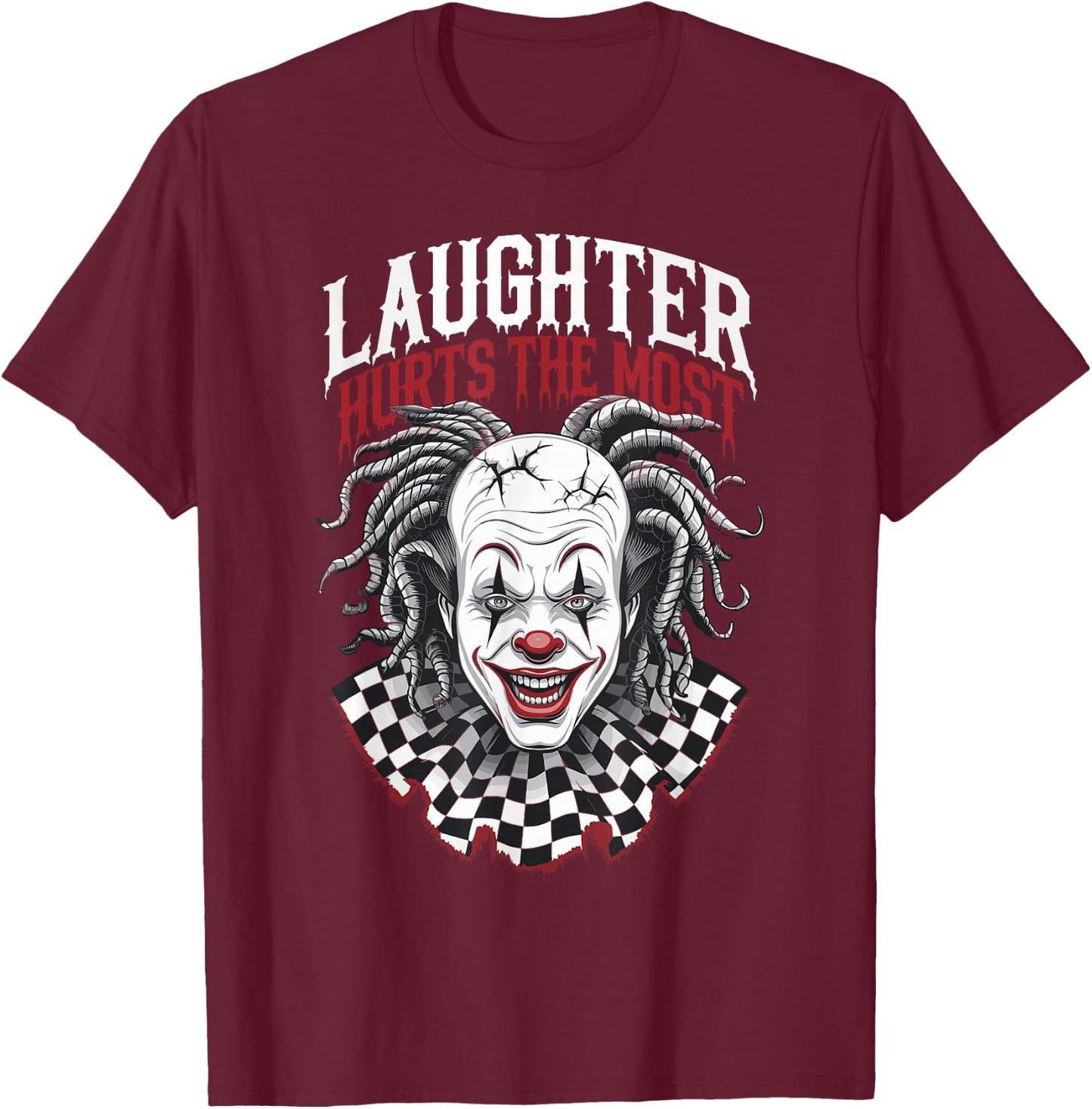 Terrifying Clown Face Killer Clown Costume Horror Vibes T-Shirt - T-Shirt | Maroon