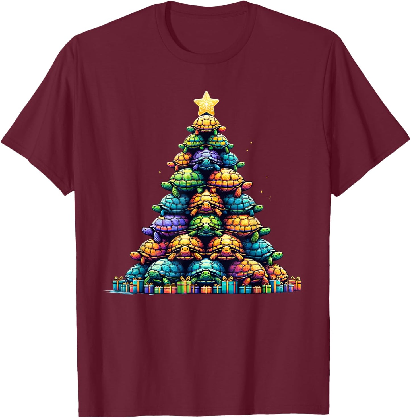 Turtle Tree Christmas Tree Adorable Turtle Christmas Tree T-Shirt - T-Shirt | Maroon