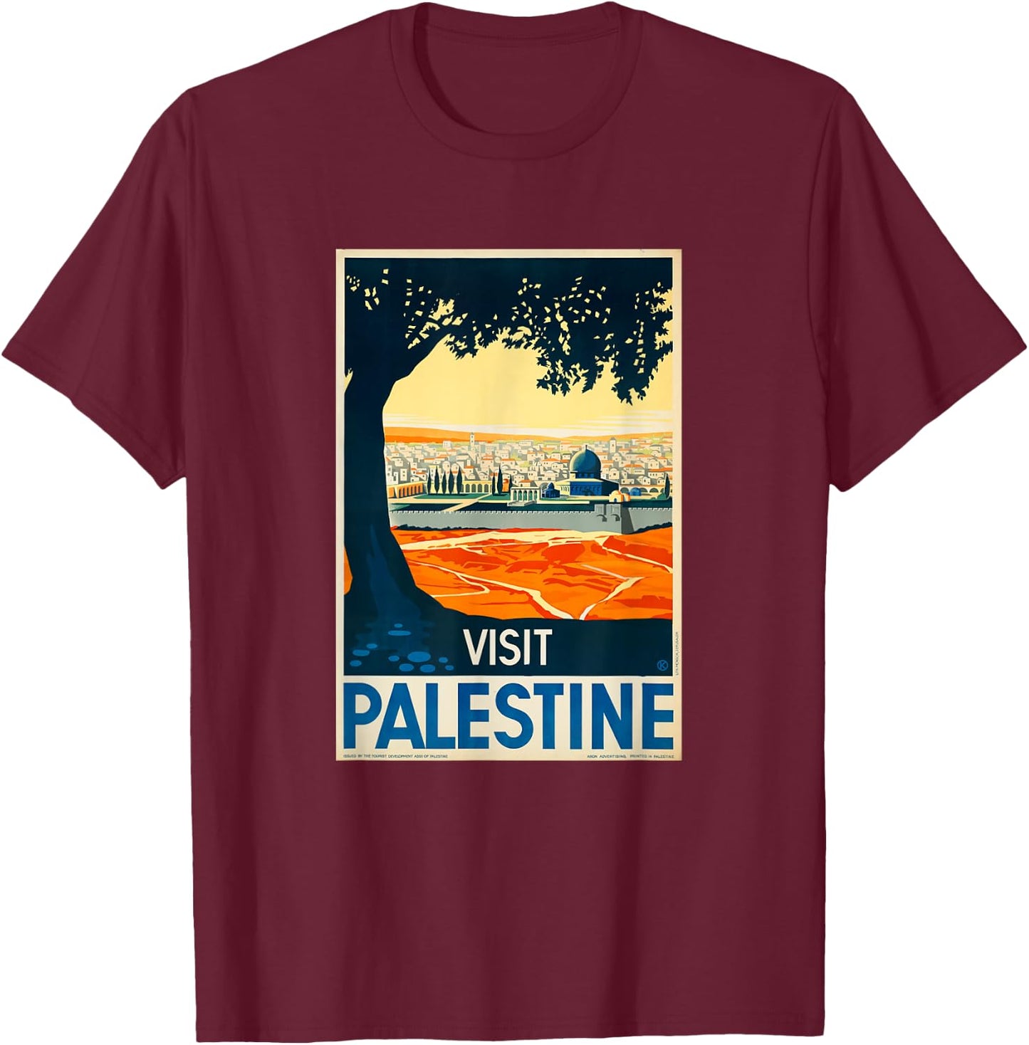 Visit Palestine Vintage Middle East Poster T-Shirt - T-Shirt | Maroon