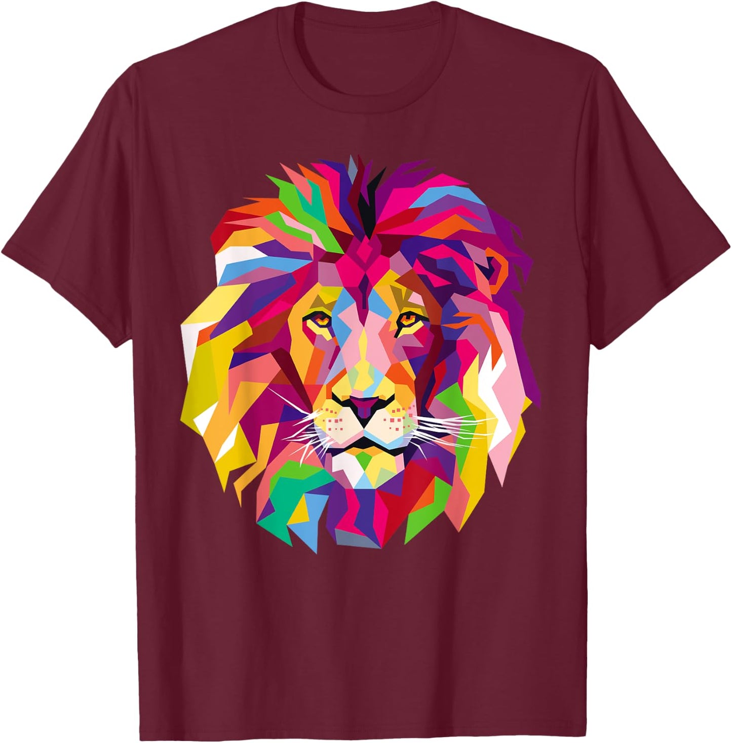 Elegant, Cool Lion Head with Bright Colorful T-Shirt - T-Shirt | Maroon
