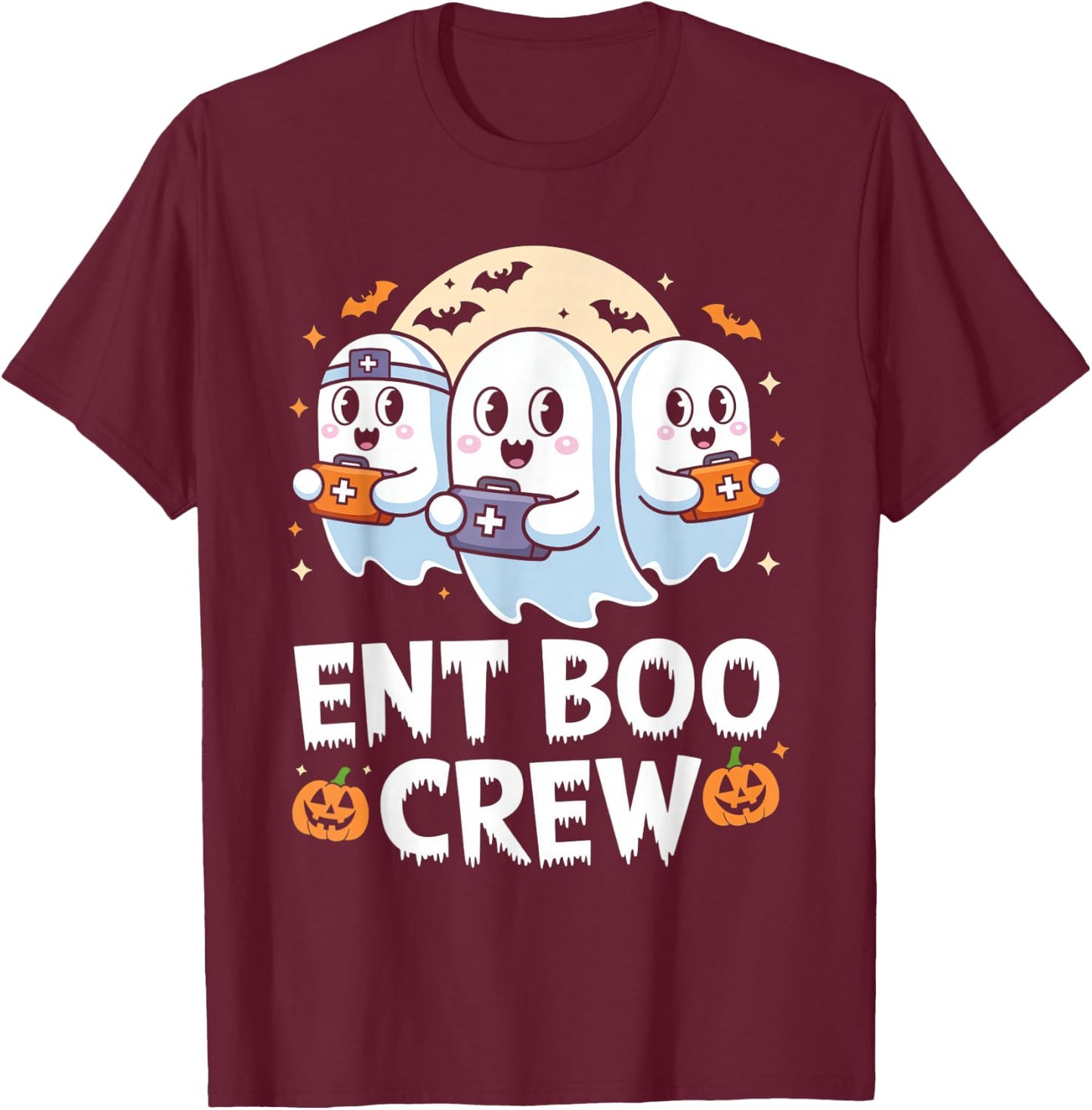 Spooky ENT Boo Crew Halloween Nurse Practitioner T-Shirt - T-Shirt | Maroon