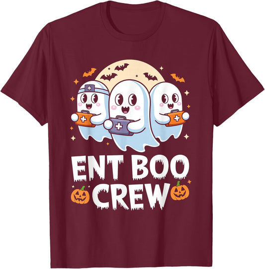 Spooky ENT Boo Crew Halloween Nurse Practitioner T-Shirt - T-Shirt | Maroon