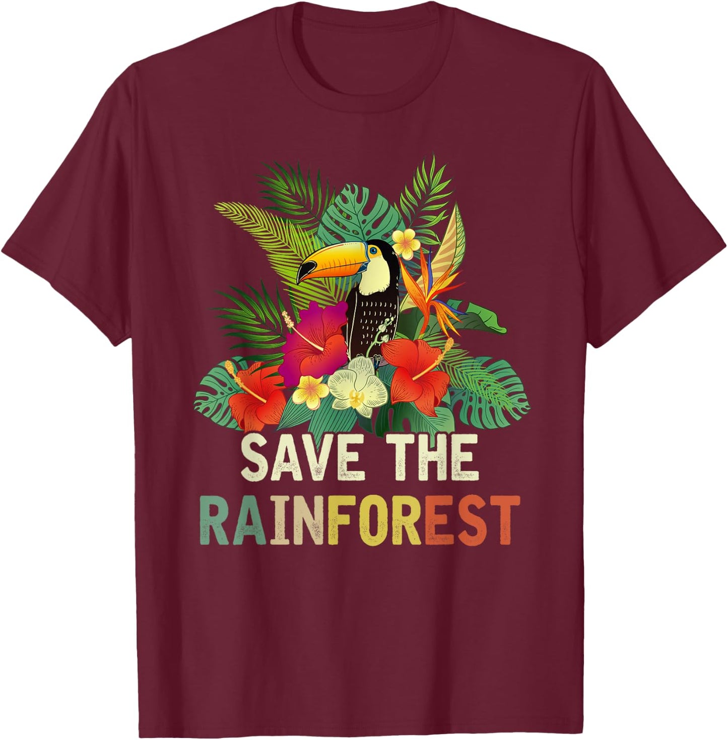 Retro Style Save The Rainforest Earth Day Gift T-Shirt - T-Shirt | Maroon