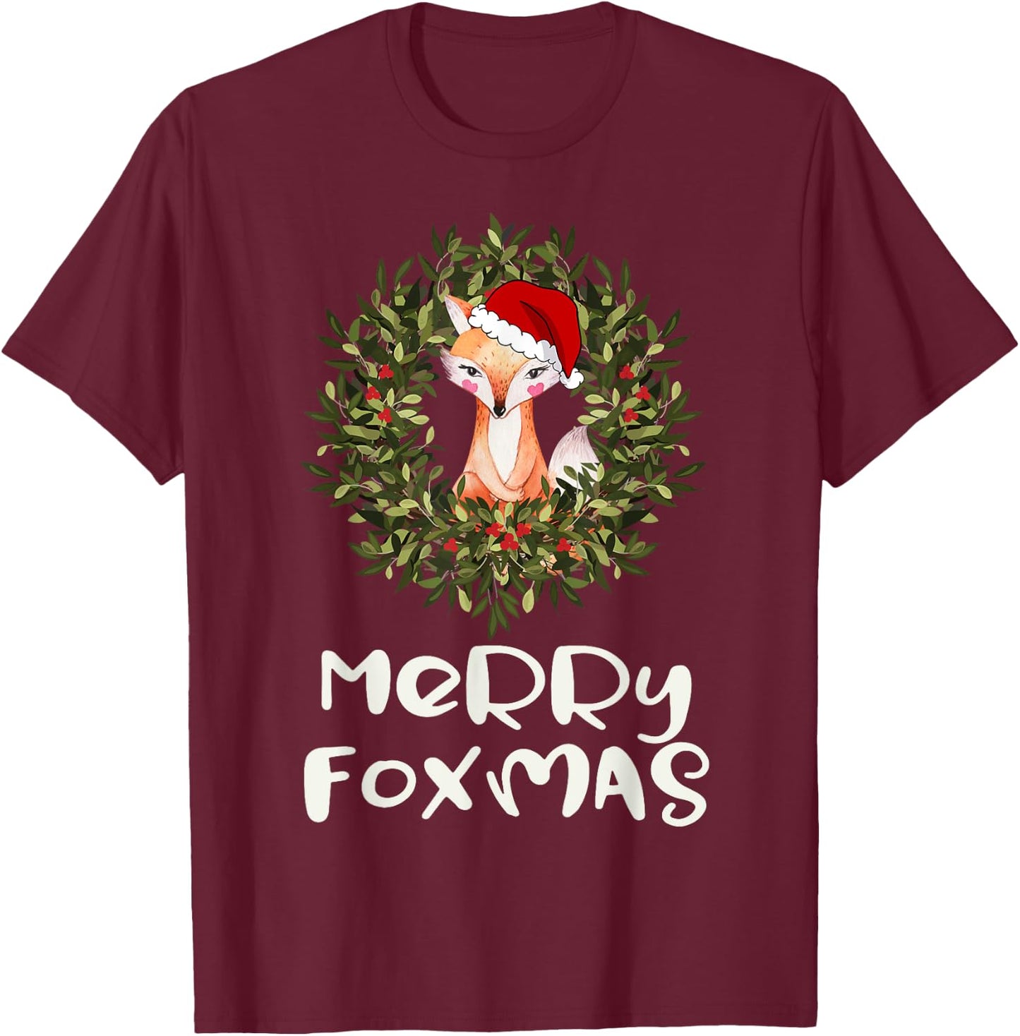 Cute Santa Fox Xmas Merry Foxmas T-Shirt - T-Shirt | Maroon