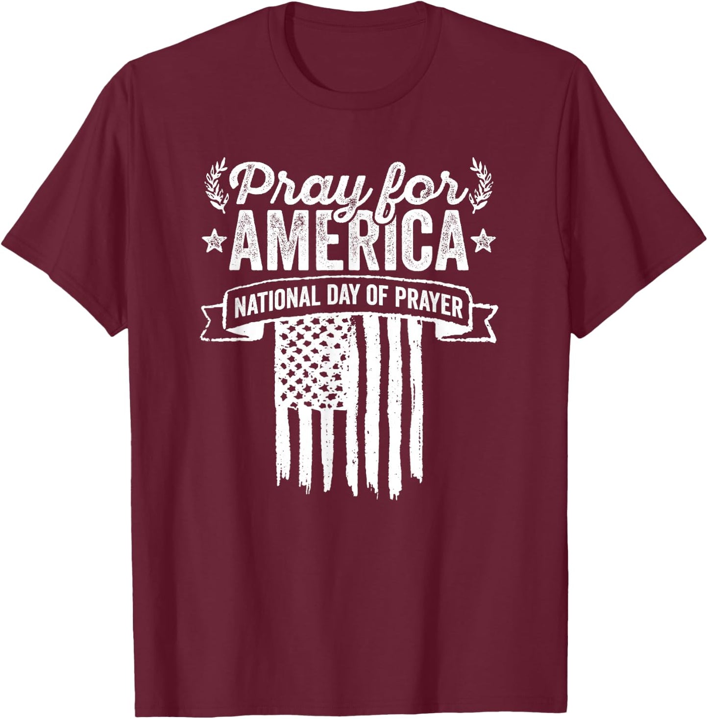 National Day Of Prayer Christian American Flag T-Shirt - T-Shirt | Maroon