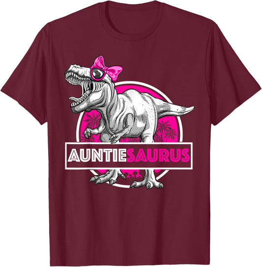Auntiesaurus T-Rex Birthday Funny Auntie Saurus Dinosaur T-Shirt - T-Shirt | Maroon